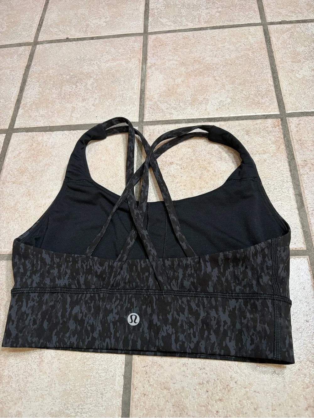 Lululemon Energy Longline Bra Medium Support, B-D Leopard Camo Deep Coal Multi 6
